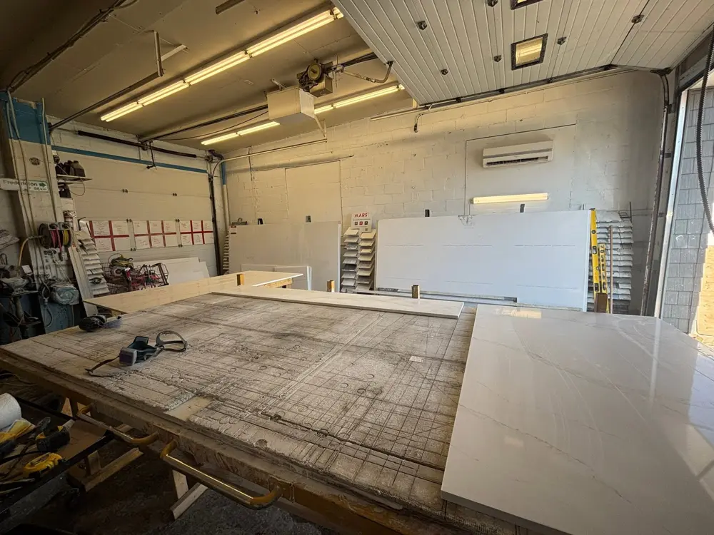 Cutting table in the Prime Stone and Tile shop